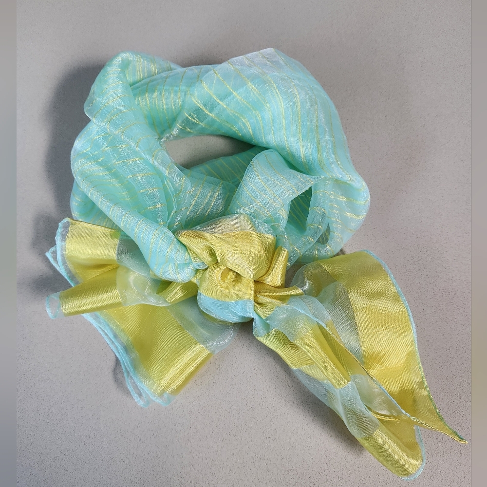 VTG Women's Long Sheer Striped Scarf Yellow Green